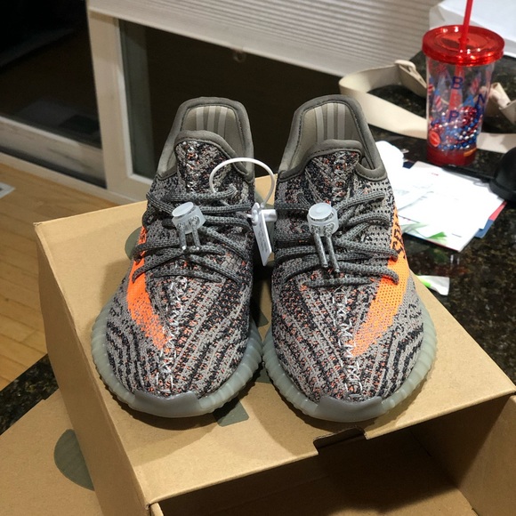 Kids Gray and Orange Sneakers adidas Yeezy 350 v2